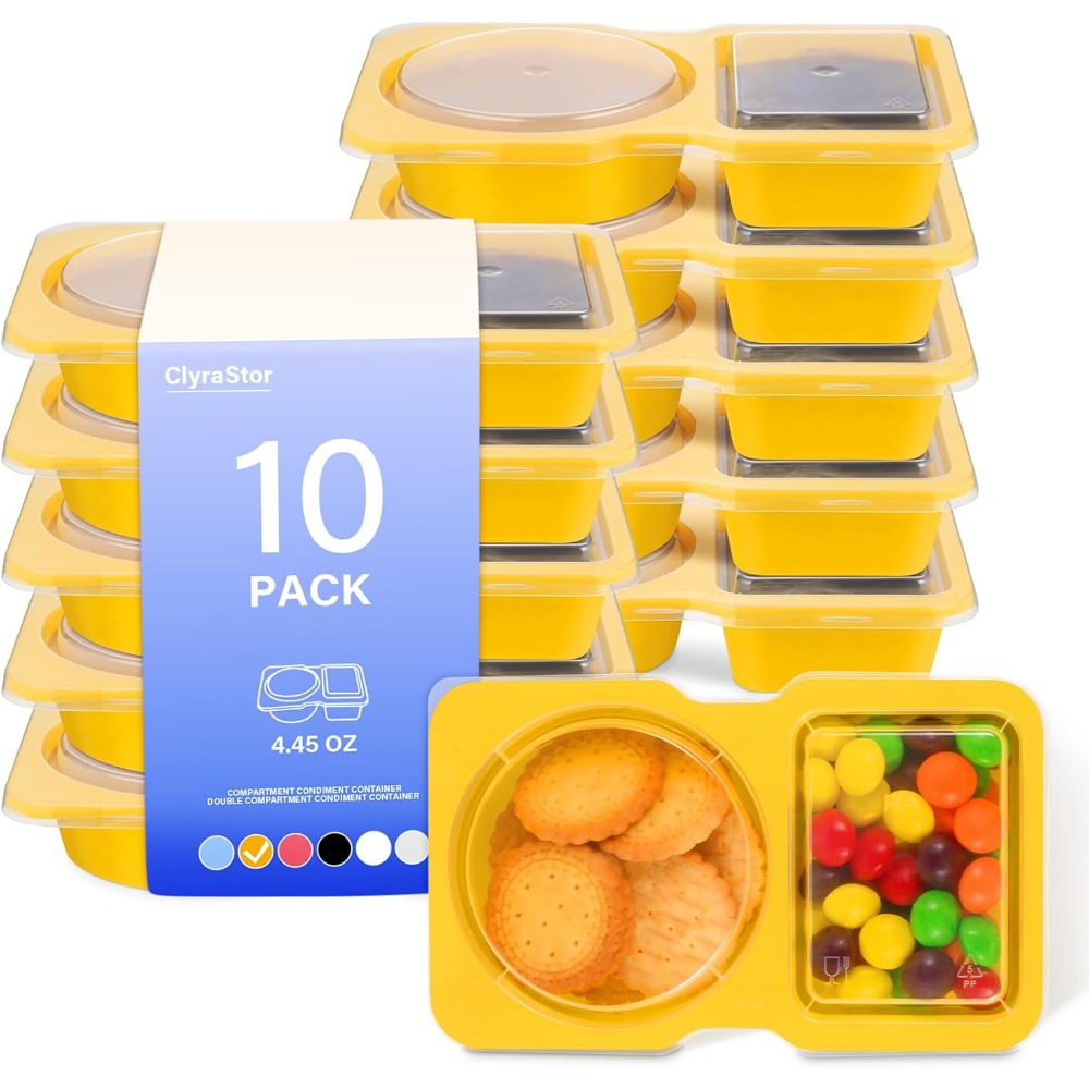 Meal Prep Yellow - حاويات بلاستيكية للوجبات الخفيفة ذات قسمين