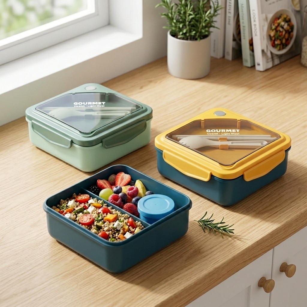 Meal Prep Kinder - علبة غداء بلاستيكية محكمة الإغلاق بقسمين،